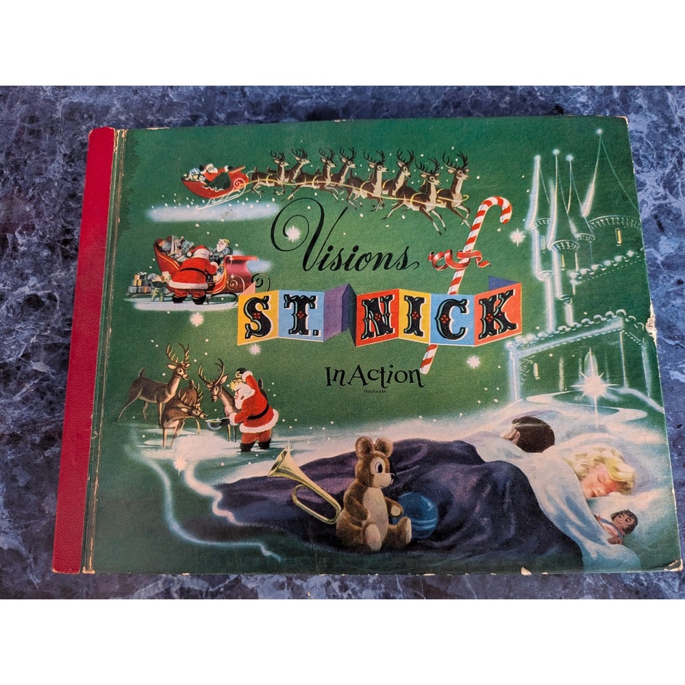 Vintage 1950 Visions of St. Nick In Action Pop-Up Book Phillips Publishers